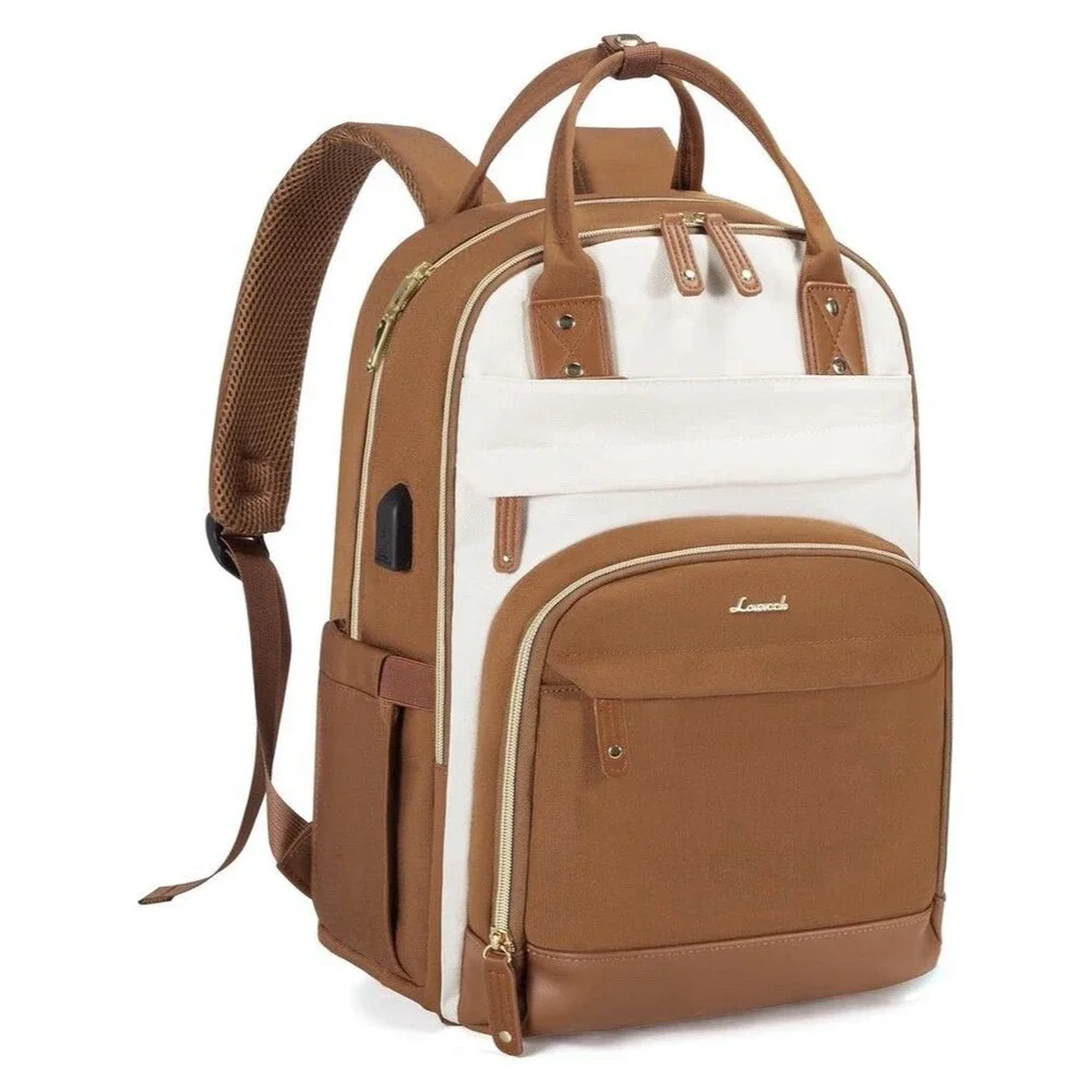 New LOVEVOOK Laptop Backpack for Women, 15.6 Inch Work 17.3 INCH, Beige-brown